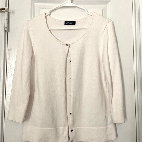Jones New York - white Three Quarter Sleeve button down Cardigan - Picture 8 of 11